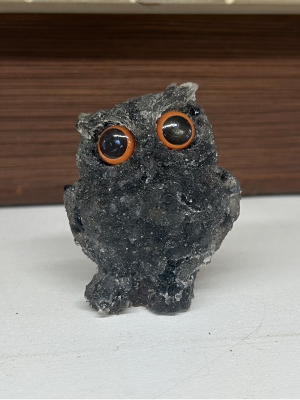 Vintage Crystal Rock-Like Black Owl Firgurine